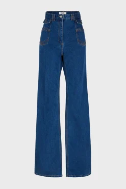 Jean Flare Taille Haute Marine - Anna