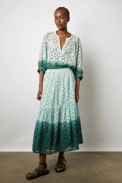 Jupe Broderie Tie & Dye Vert D'Eau - Derine