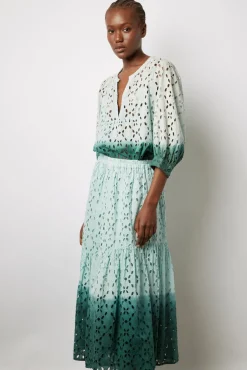 Jupe Broderie Tie & Dye Vert D'Eau - Derine