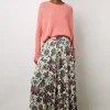 Jupe Midi A Grandes Fleurs Ecru - Debra