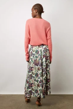 Jupe Midi A Grandes Fleurs Ecru - Debra