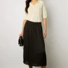 Jupe Midi En Satin Ondule Noir - Delhia