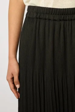 Jupe Midi En Satin Ondule Noir - Delhia