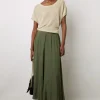 Jupe Midi En Satin Plisse Kaki - Denisa