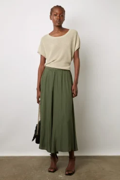 Jupe Midi En Satin Plisse Kaki - Denisa