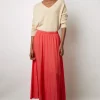 Jupe Midi En Satin Plisse Corail - Denisa