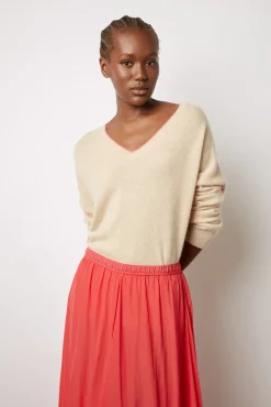 Jupe Midi En Satin Plisse Corail - Denisa