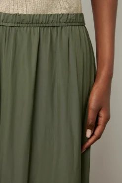 Jupe Midi En Satin Plisse Kaki - Denisa