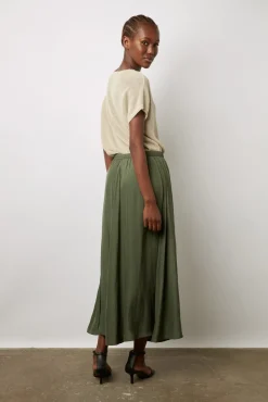 Jupe Midi En Satin Plisse Kaki - Denisa