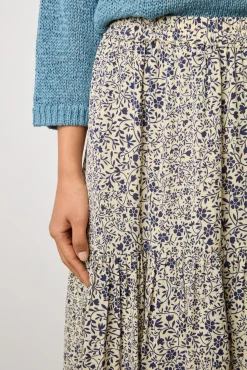 Jupe Midi Evasee A Fleurs Ecru - Destiny