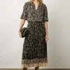 Jupe Midi Plissee A Fleurs Noir - Delfine