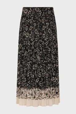Jupe Midi Plissee A Fleurs Noir - Delfine