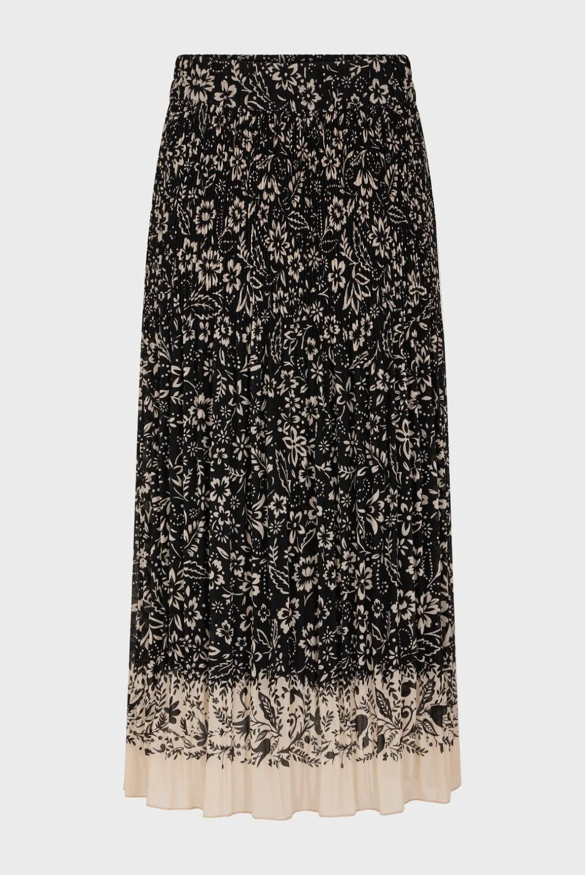 Jupe Midi Plissee A Fleurs Noir - Delfine