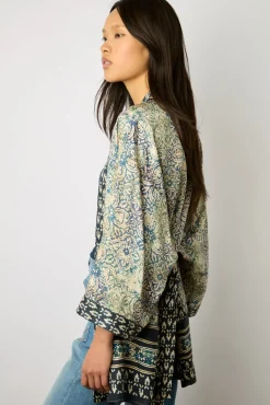 Kimono Imprime En Soie Indigo - Brunella