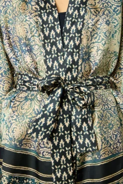 Kimono Imprime En Soie Indigo - Brunella