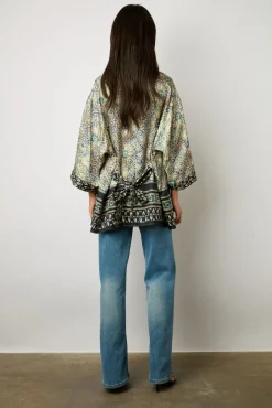 Kimono Imprime En Soie Indigo - Brunella
