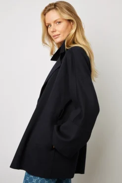 Manteau Court En Laine Fine Marine - Noranne