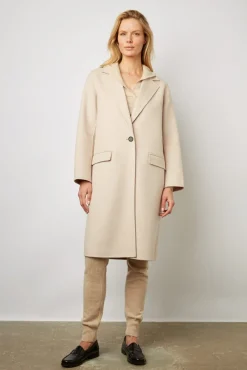 Manteau Droit En Laine Fine Sable - Naomi