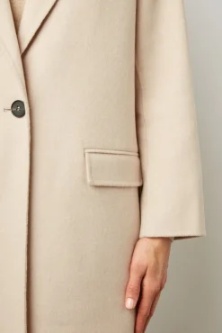 Manteau Droit En Laine Fine Sable - Naomi