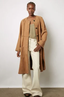 Manteau Long En Cuir Velours Camel - John