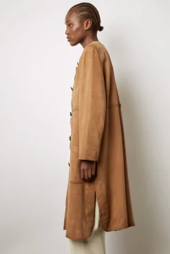 Manteau Long En Cuir Velours Camel - John