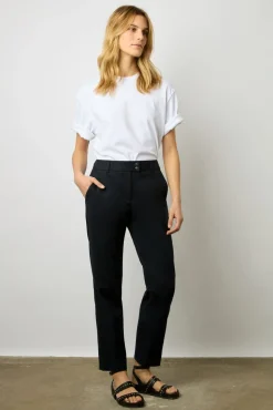 Pantalon 7/8 En Coton Uni Marine - Cora