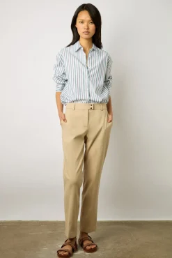 Pantalon 7/8 En Coton Uni Sable - Cora