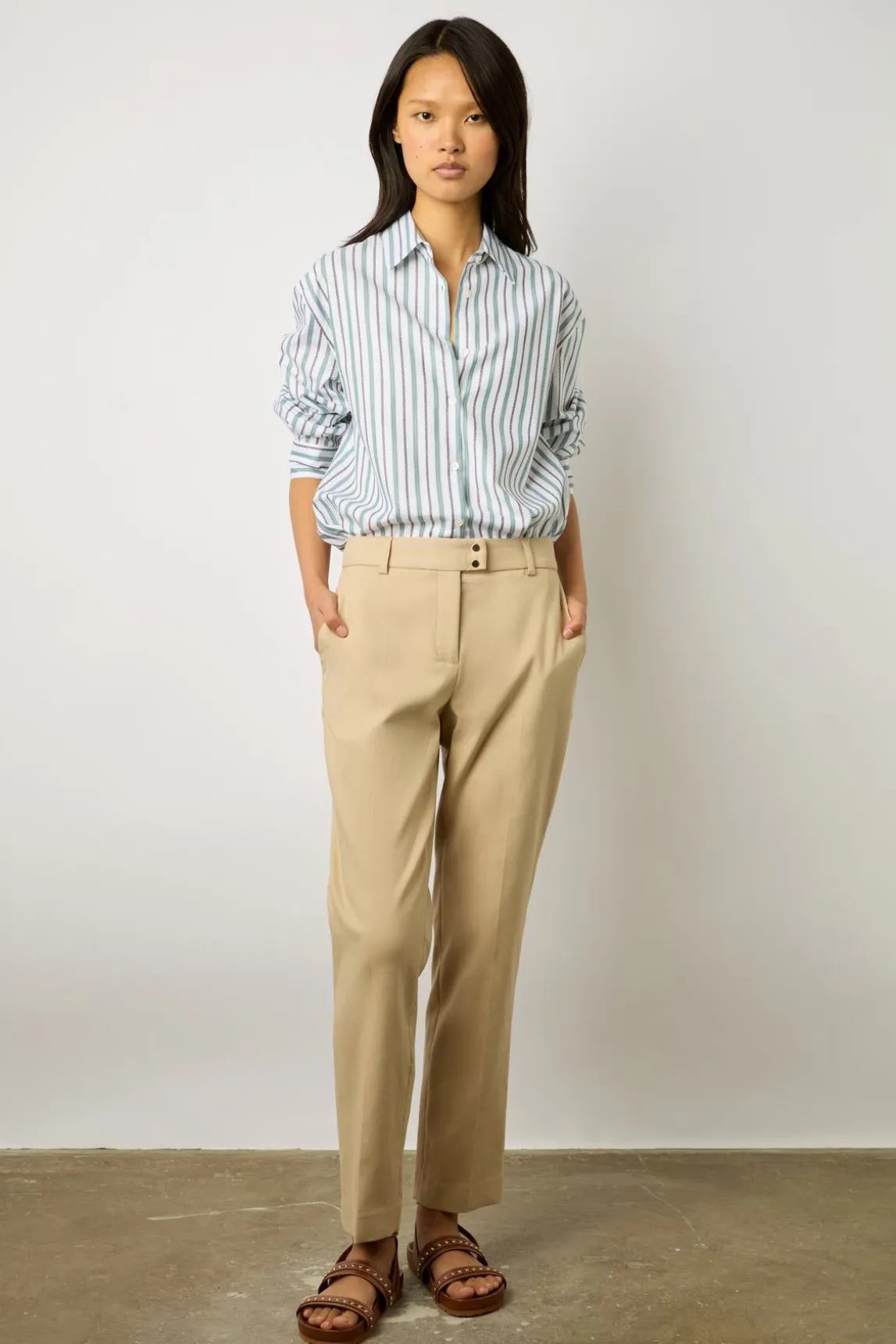 Pantalon 7/8 En Coton Uni Sable - Cora