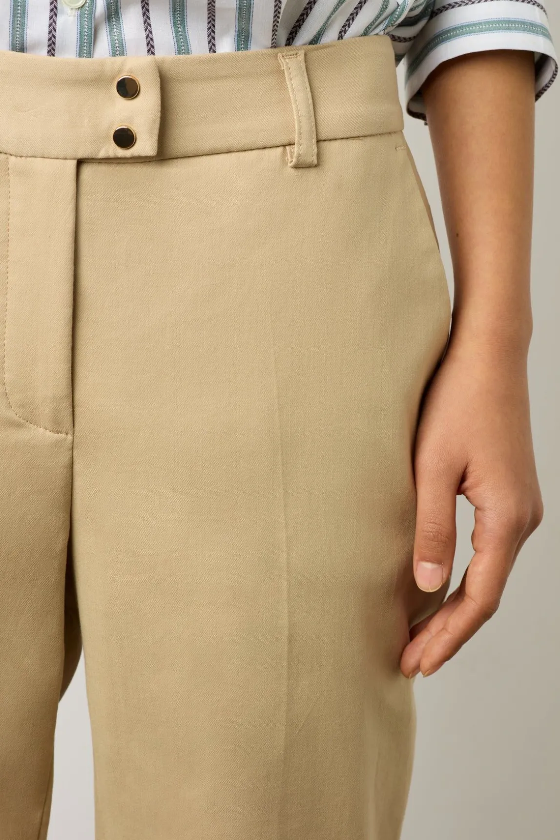 Pantalon 7/8 En Coton Uni Sable - Cora