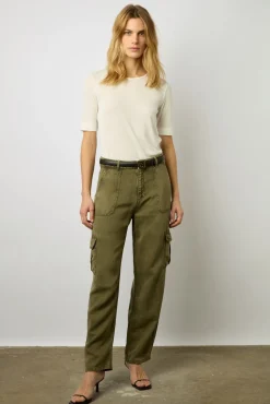 Pantalon Cargo En Lin Vert Kaki - Celya