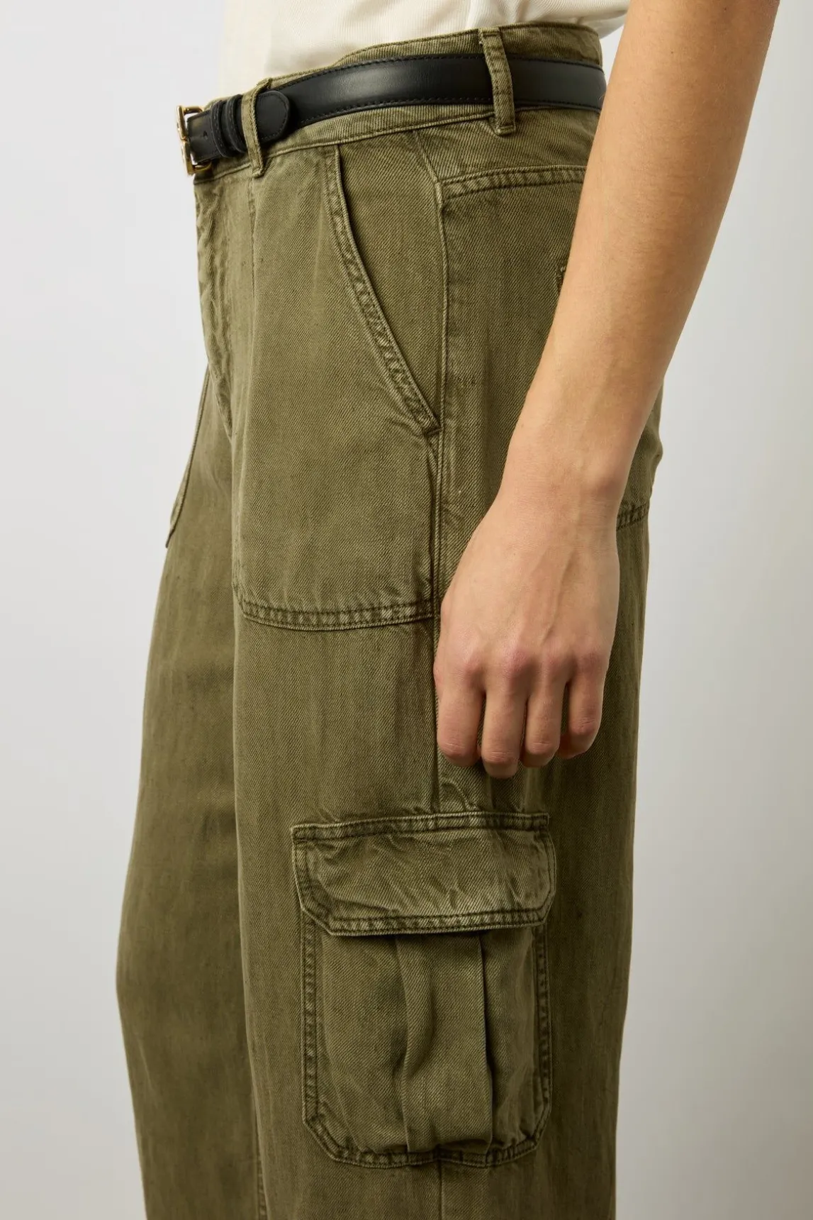 Pantalon Cargo En Lin Vert Kaki - Celya
