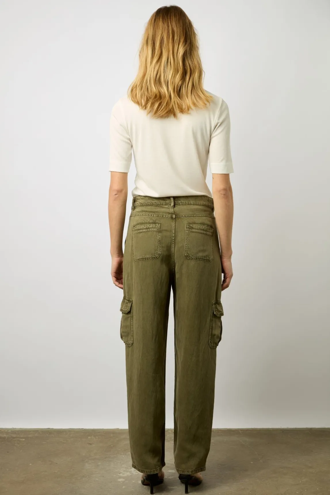 Pantalon Cargo En Lin Vert Kaki - Celya