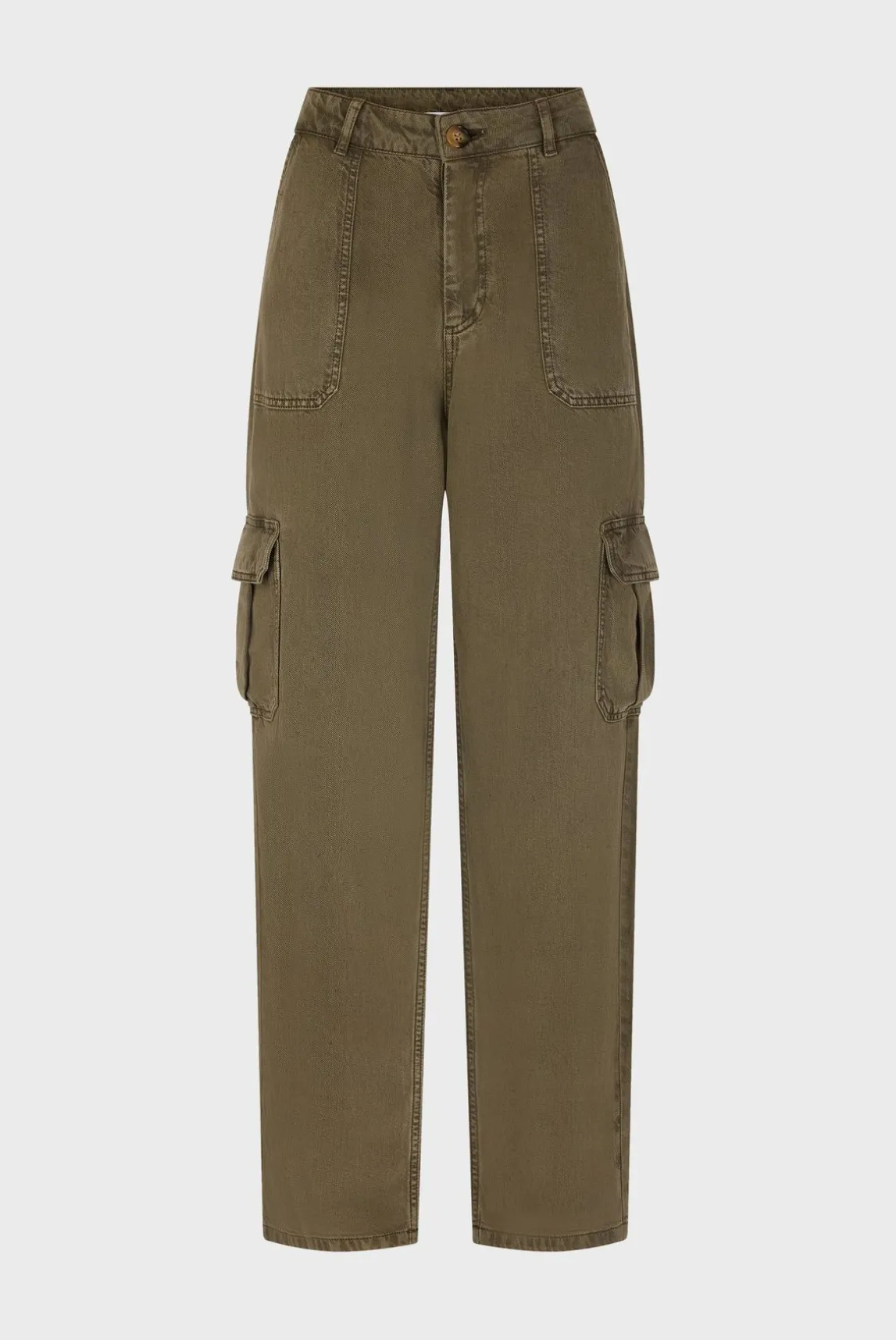 Pantalon Cargo En Lin Vert Kaki - Celya