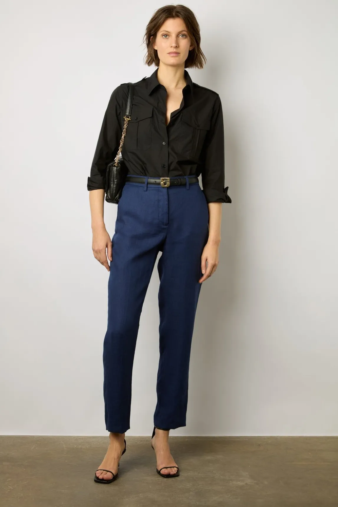 Pantalon De Tailleur En Lin Encre - Cyann