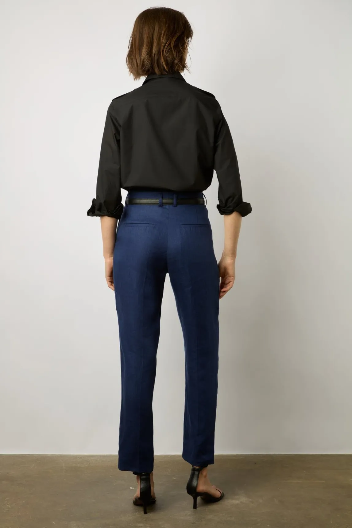 Pantalon De Tailleur En Lin Encre - Cyann