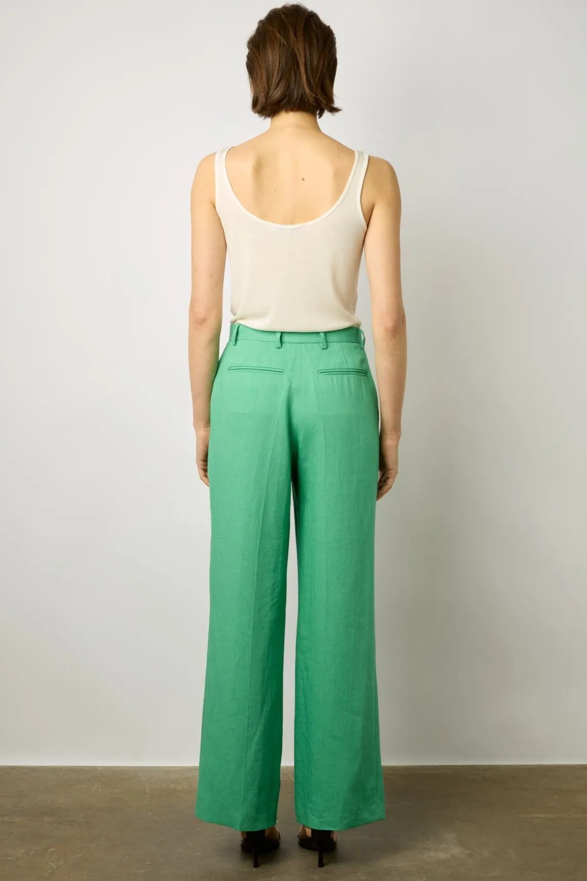 Pantalon Droit En Lin Emeraude - Cyrielle