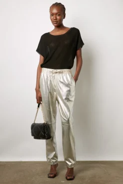 Pantalon En Cuir Argente Argent - Julieta