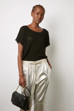 Pantalon En Cuir Argente Argent - Julieta