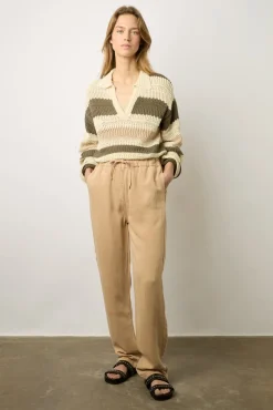 Pantalon En Lin Melange Sable - Colombe