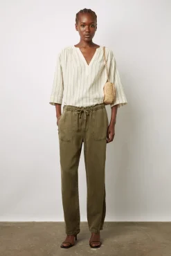 Pantalon En Lin Melange Vert Kaki - Colombe