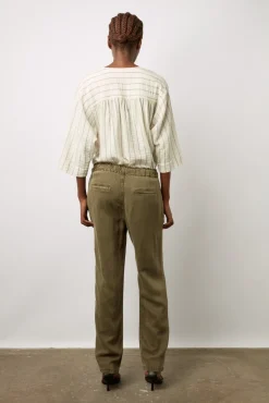 Pantalon En Lin Melange Vert Kaki - Colombe