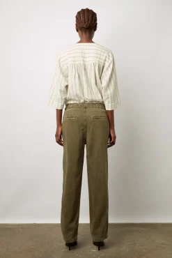 Pantalon En Lin Melange Vert Kaki - Colombe