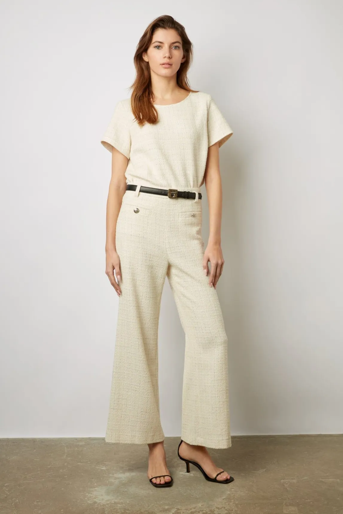 Pantalon Large En Tweed Ecru - Callie