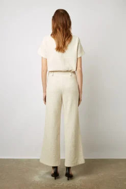 Pantalon Large En Tweed Ecru - Callie