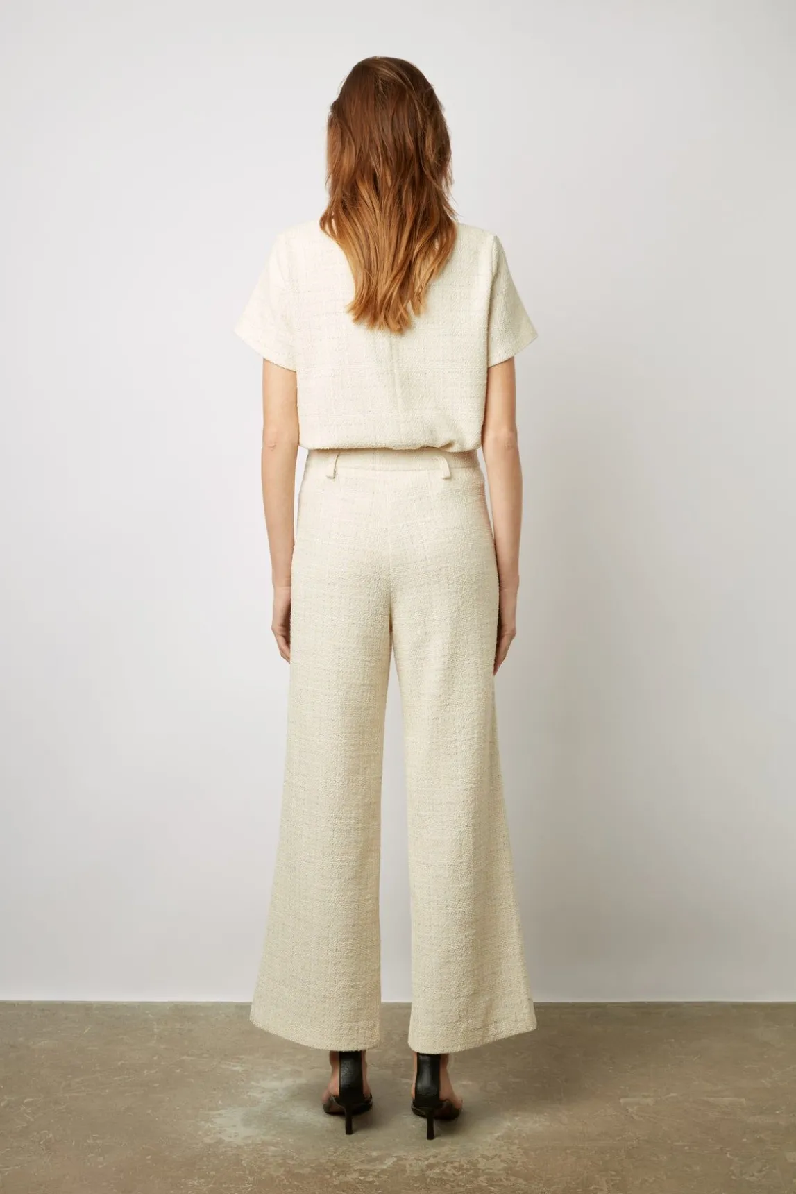 Pantalon Large En Tweed Ecru - Callie