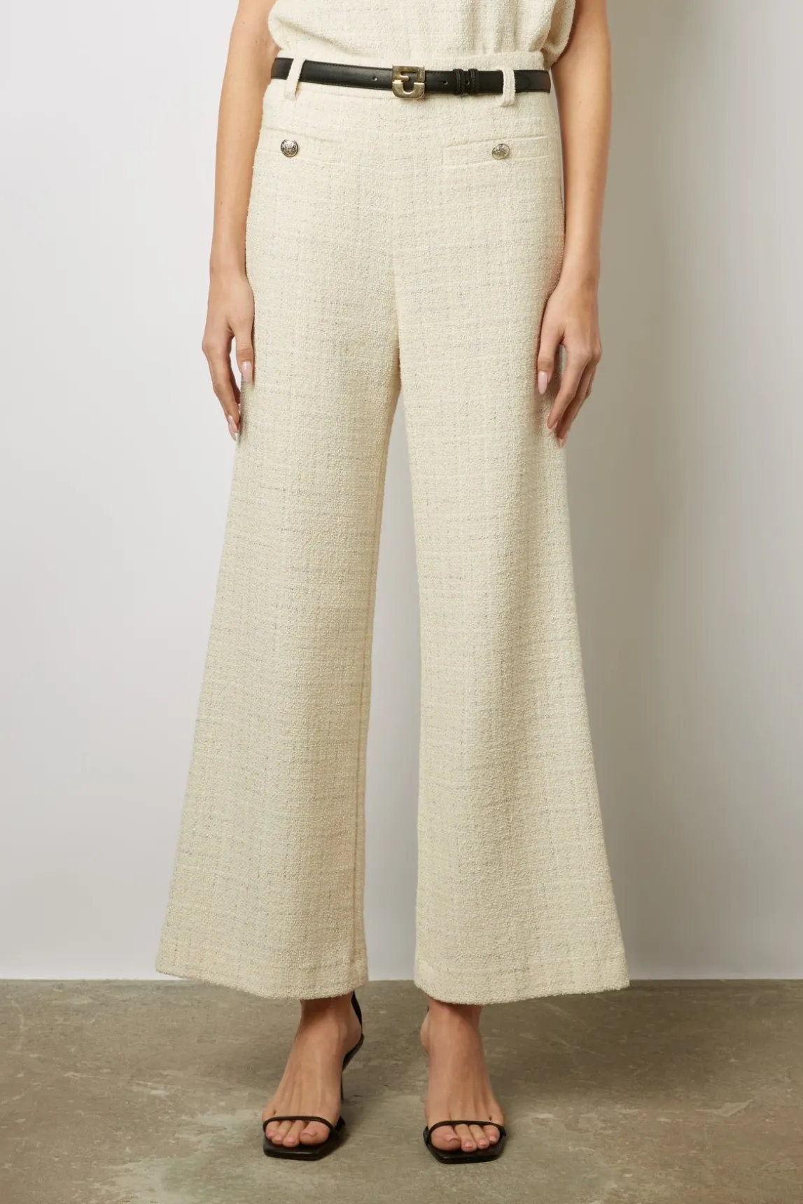 Pantalon Large En Tweed Ecru - Callie