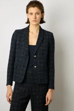 Pantalon Large En Tweed Marine - Cheraze