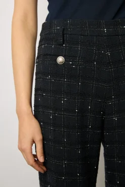 Pantalon Large En Tweed Marine - Cheraze