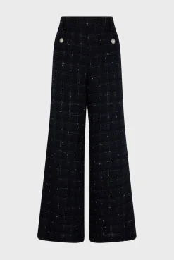 Pantalon Large En Tweed Marine - Cheraze