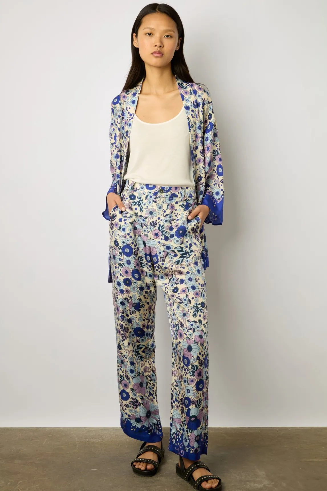 Pantalon Satine A Fleurs Naturel - Carmel